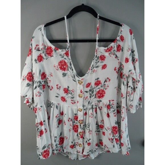 Torrid Womens 1 Short Sleeve Floral Print Bell Sleeve Top Flowy Stretchy - Picture 1 of 8